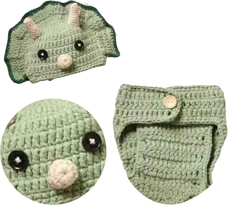 Baby Dinosaur Knitted Hat And Pants Set For Newborn Photography 2Pcs Yarn Costume - Image 2